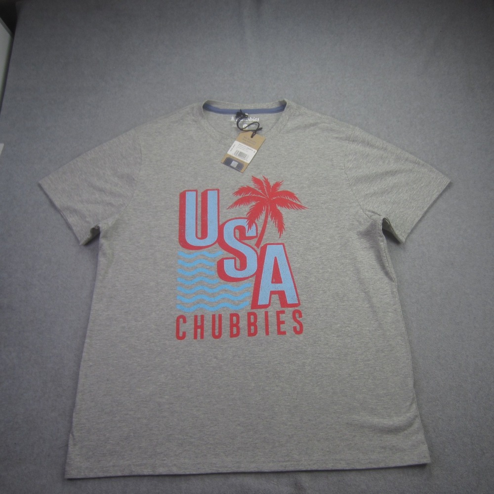 Chubbies Shirt Mens XL Gray Graphic Tee USA‎ Palm Tree Waves Short Sleeve